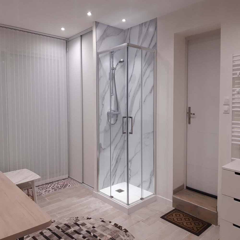 Shower Enclosure 80 x 150 cm, Corner Entry, Chrome Profile, Clear Tempered Glass, 200 cm High