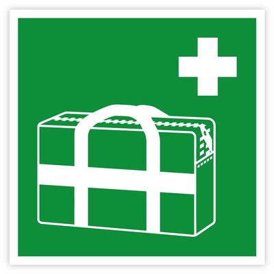 Medical Emergency Kit Rescue Sign Sticker, ISO 7010 E027, Self-Adhesive Film, 15 x 15 cm