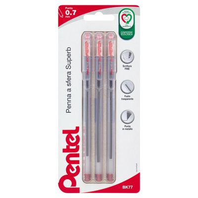 Pentel BK77 Superb Fineliner, 0.7 mm, Red, 3-Pack