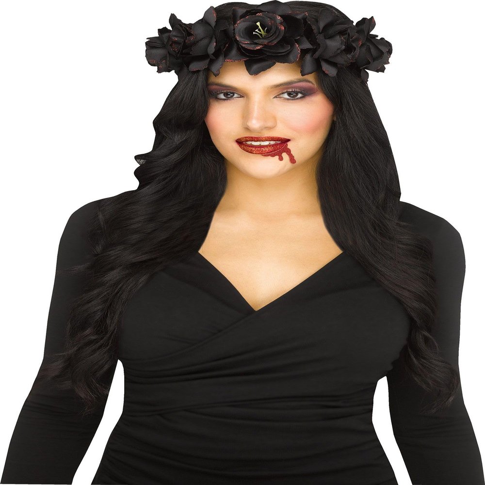 Fun World Bloody Glitter Flower Headpiece, Black, One Size