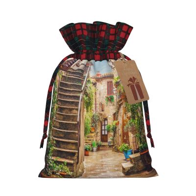 LAMAME Italy Tuscany Printed Christmas Drawstring Gift Bags with Kraft Tags