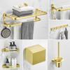 Bathroom Hardware Set, Brushed Gold, Corner Shelf, Towel Bars, Paper Holder, Toilet Brush Holder & Hooks view 3