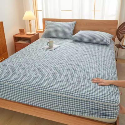 YUDEYU Quilted Fitted Sheet, Washed Cotton, Non-Slip, Wrinkle-Resistant Mattress Protector, G01, 200 x 200 cm + 28 cm