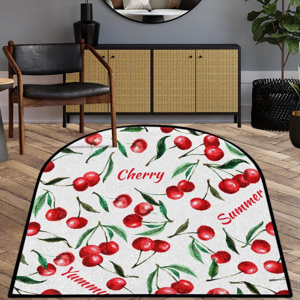 WowPrint Cherry Fruit Area Rug, Washable Non-Slip Mat, 120 x 120 cm