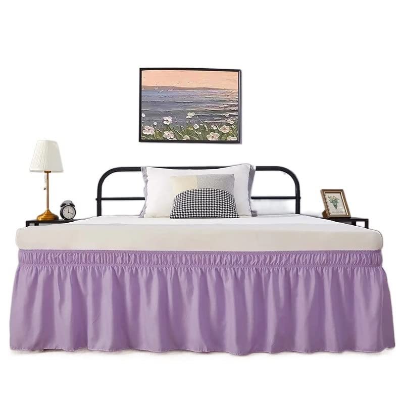 RAAMKA Thick Wraparound Bed Skirt with Ruffles and Strong Elastic Straps, Fade- and Wrinkle-Resistant, 15 in High, Full 120 x 200 x 38 cm, Lilac