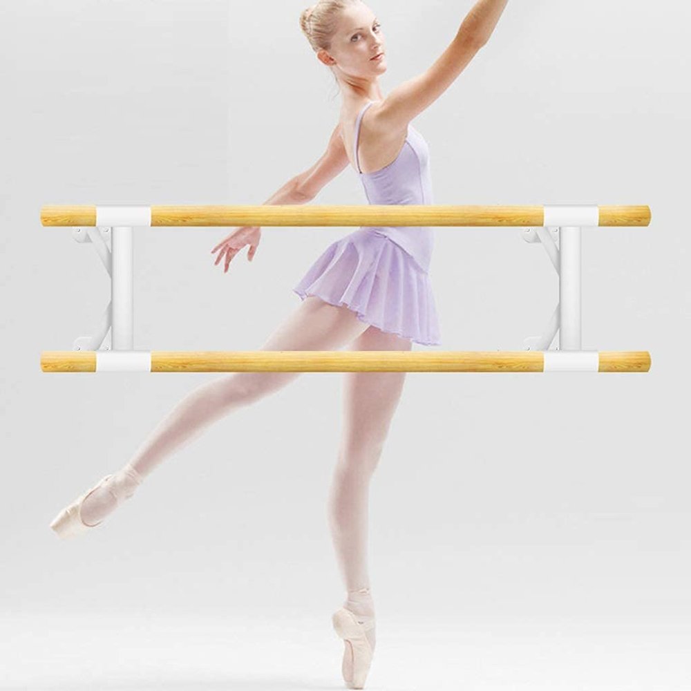 Double Wall-Mounted Ballet Barre with Fixed Handrail, 1.5 m/1 m