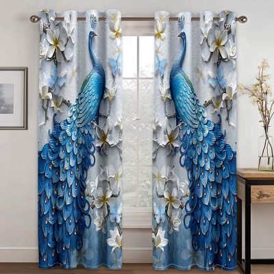 GELOUT Vintage Peacock 3D Blackout Curtains, 214 × 264 cm, Set of 2