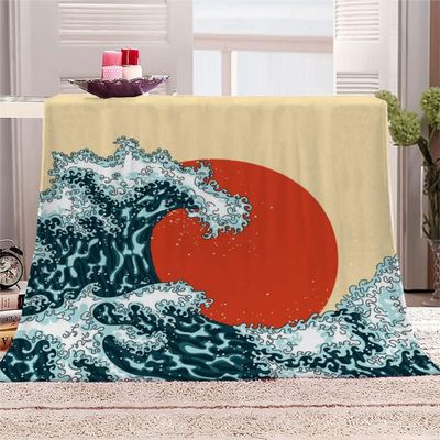 AKATIE Cozy Blanket 150 x 200 cm, Japanese-Style 3D-Printed Flannel Throw