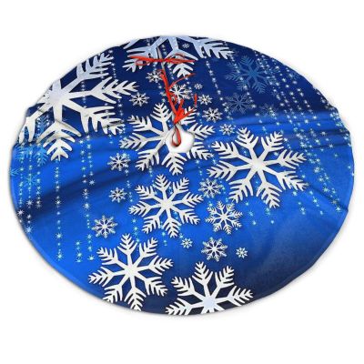 702 Christmas Tree Skirt, Snowflakes on Blue Royal Fleece