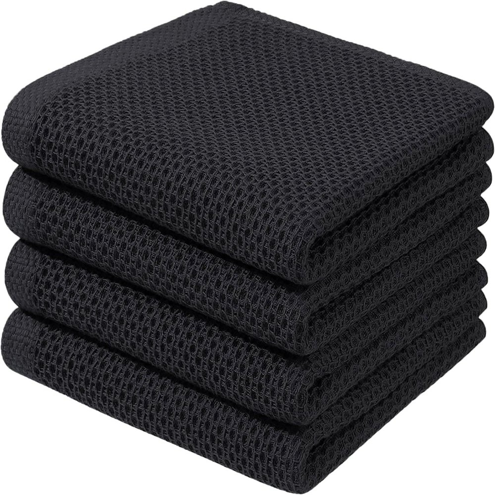 BW&HM Black Cotton Kitchen Towels, 4-Pack, 33 x 74 cm