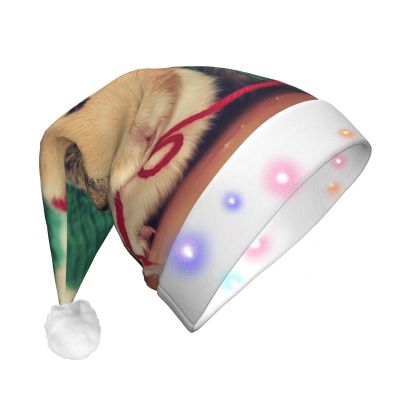 OPSREY Cute Guinea Pig Printed Adult Light-Up Christmas Hat