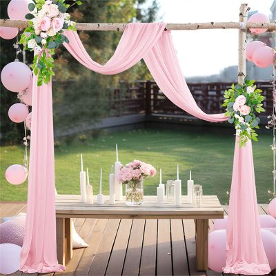 Lukery Wedding Arch Curtain, Chiffon Voile Draping for Canopies, Photography, Parties and Weddings, 75 x 400 cm (13 ft), Medium Pink