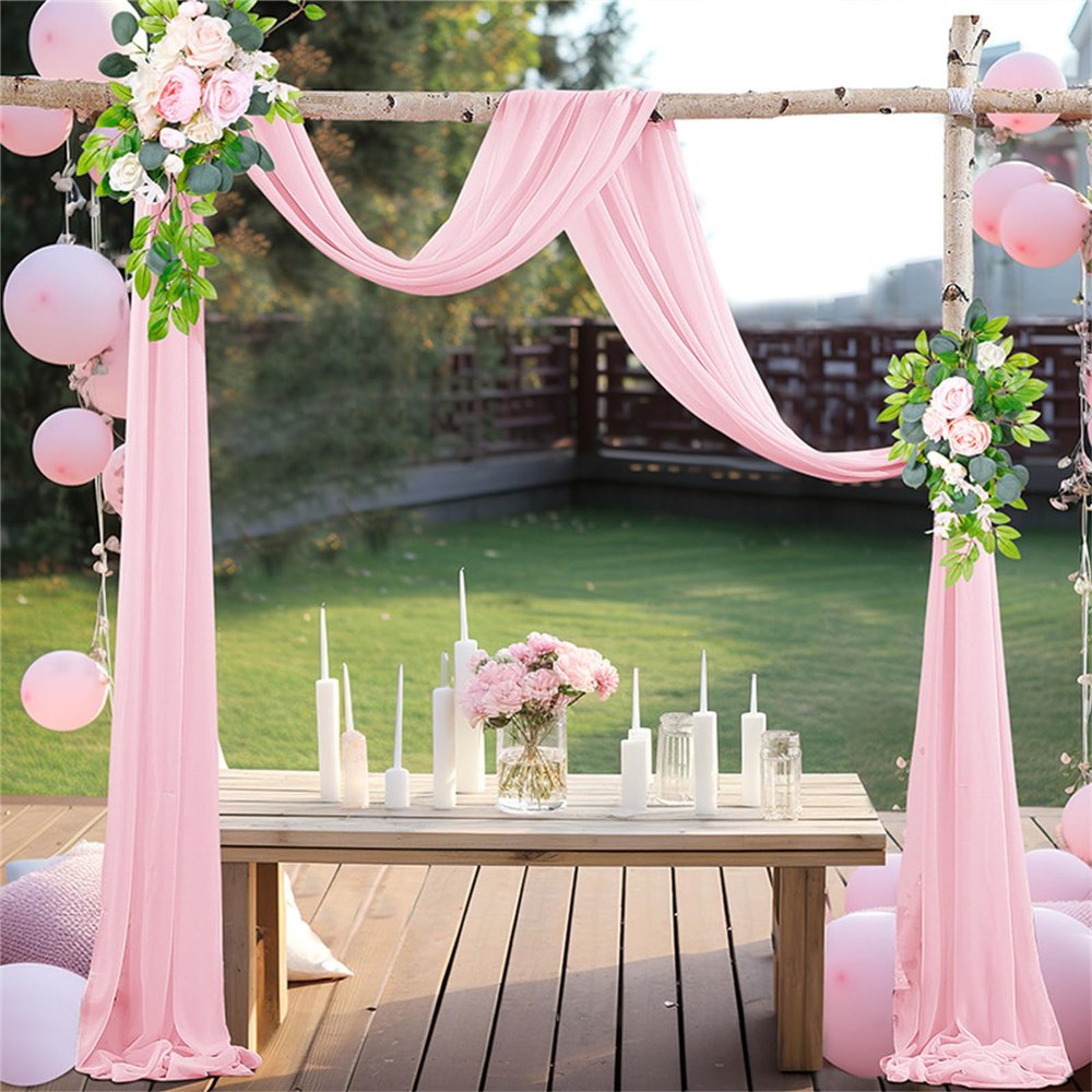 Lukery Wedding Arch Curtain, Chiffon Voile Draping for Canopies, Photography, Parties and Weddings, 75 x 400 cm (13 ft), Medium Pink
