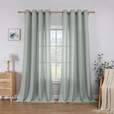 CUCRAF Linen-Look Curtains with Grommets, 2-Pack, 260 x 140 cm, Sage Green, Semi-Sheer