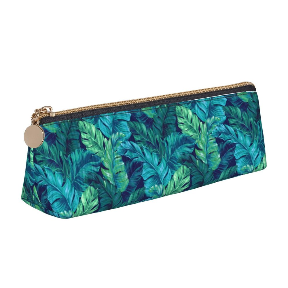 Leather Pen and Pencil Case with Tropical Palm Leaves