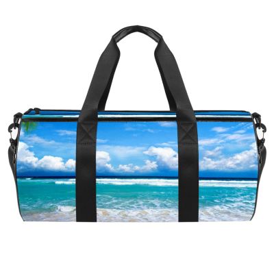 Blue Ocean Tropical Palms Sports Duffel Bag, Multicolor