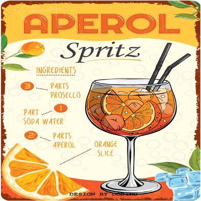 DODINO 20 x 30 cm Retro Metal Sign, Aperol Spritz Cocktail Recipe Decor