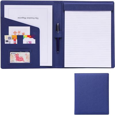 A4 Paper Pocket Folder with Clipboard, Portable Faux Leather Organizer, Storage and Business Conference Notepad Folder (Red/Blue)