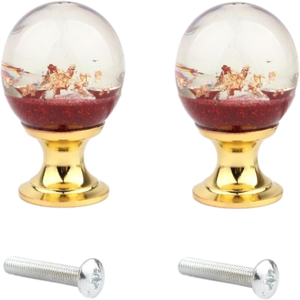 DUBMAG Crystal Cabinet Knobs, 2-Pack, Red, 25 mm Diameter