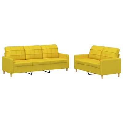 vidaXL 2-Piece Sofa Set with Cushions, Light Yellow Fabric