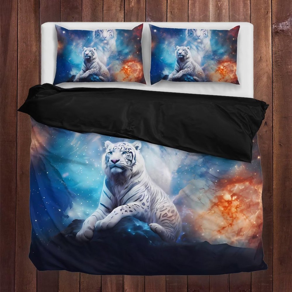 Xoenoiee 3-Piece White Tiger Galaxy Duvet Cover Set, Polyester, Soft and Skin-Friendly, King Size (104 x 88 in)