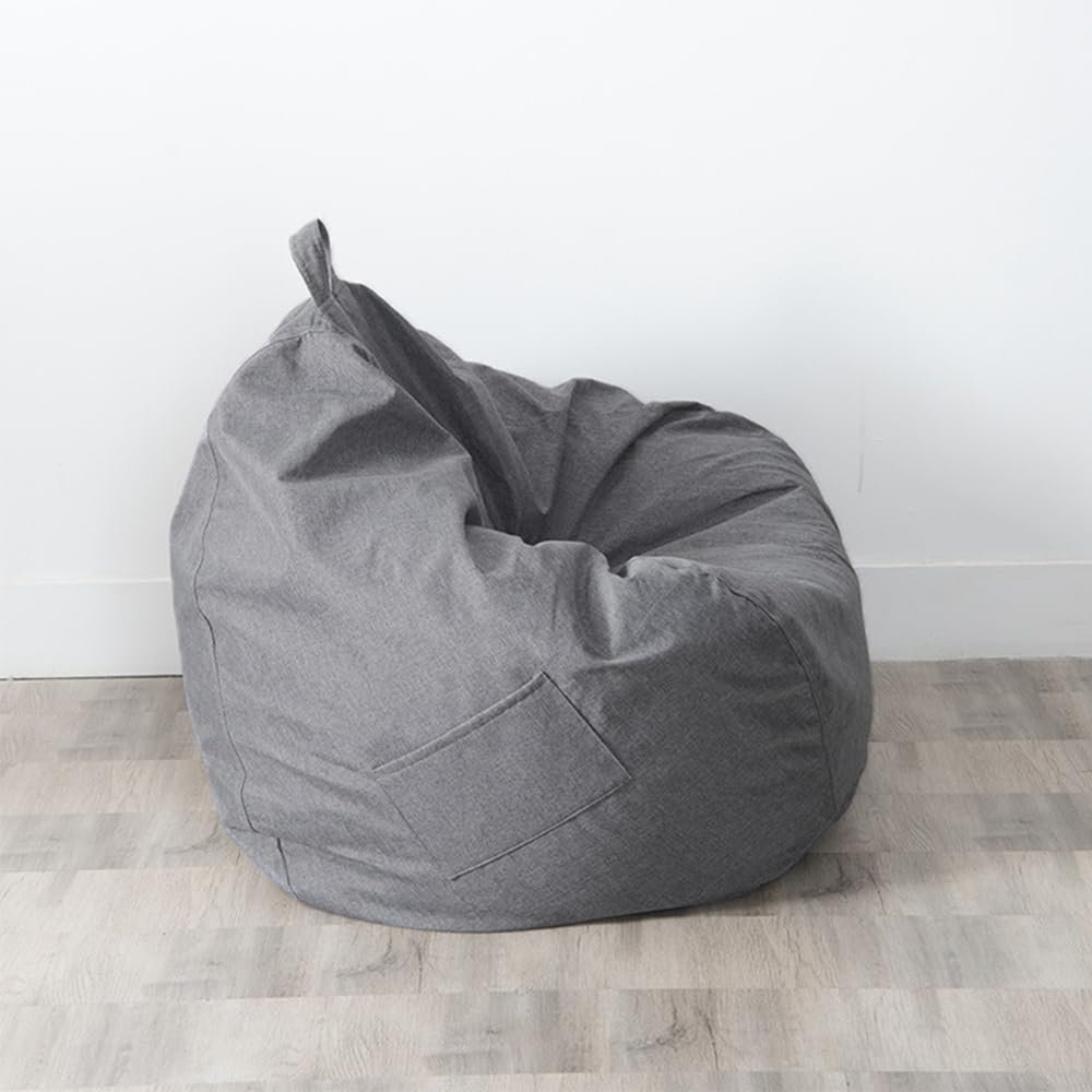 FANSU Solid Linen Bean Bag Cover, Unfilled, Indoor/Outdoor, Washable, Dark Gray, L