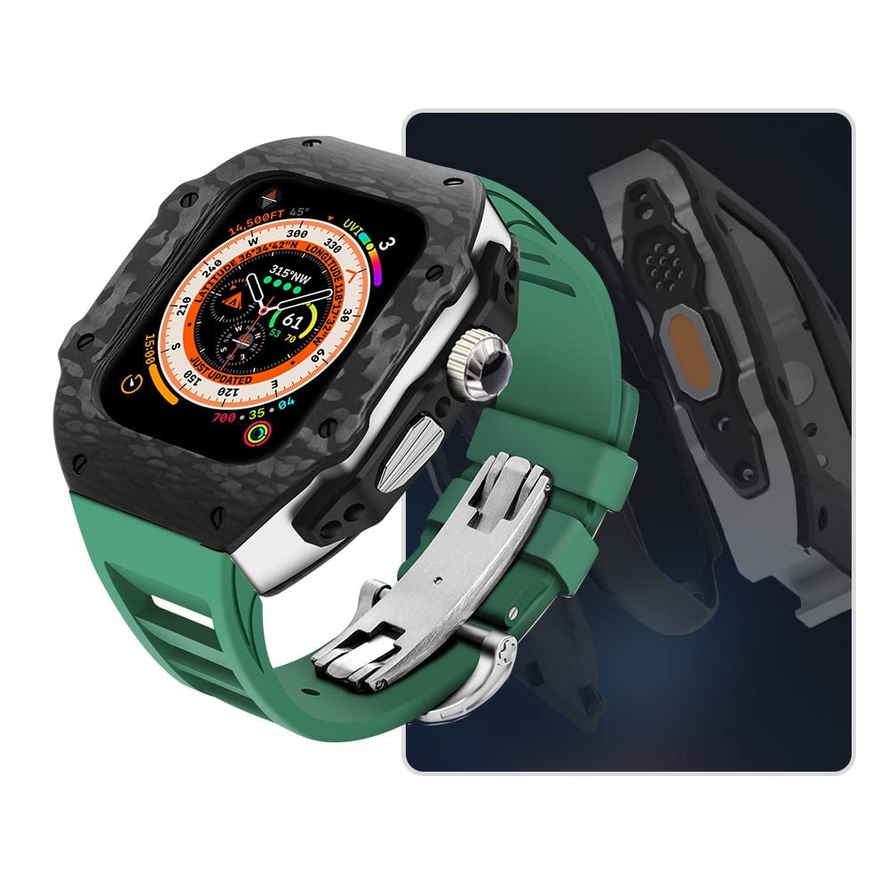 SCHIK Mod Kit for Apple Watch Ultra 49 mm, Carbon Fiber Case with Silicone Band, Agate