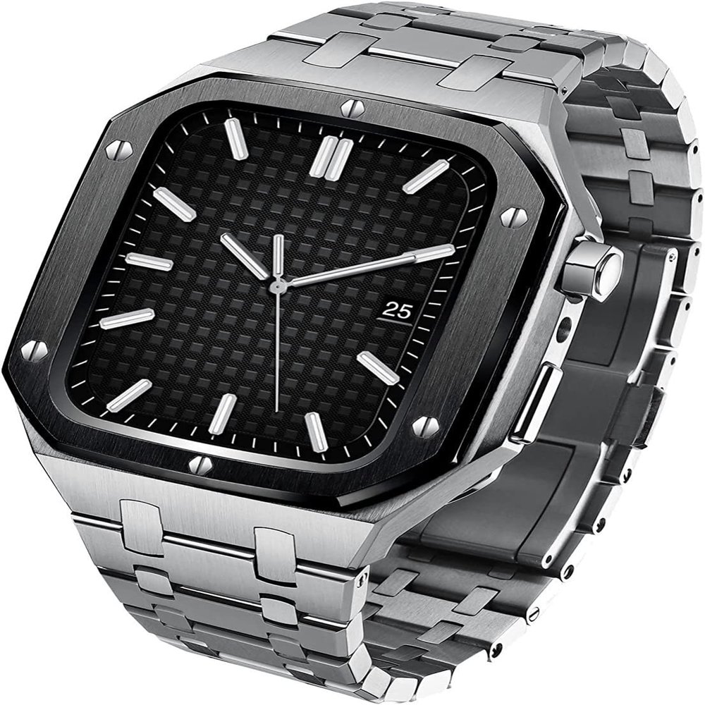 SCHIK Stainless Steel Watch Band Set for Apple Watch 8/7/6/5/4/SE, Metal Watch Band and Case, for iWatch 44 mm/45 mm, 44 mm, Agate