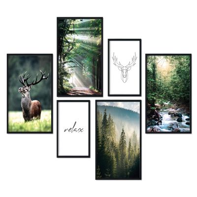wirmachendeinekarte.de Premium 6-Piece Poster Set, Modern Living Room & Bedroom Wall Art (Forest, A4/A5)