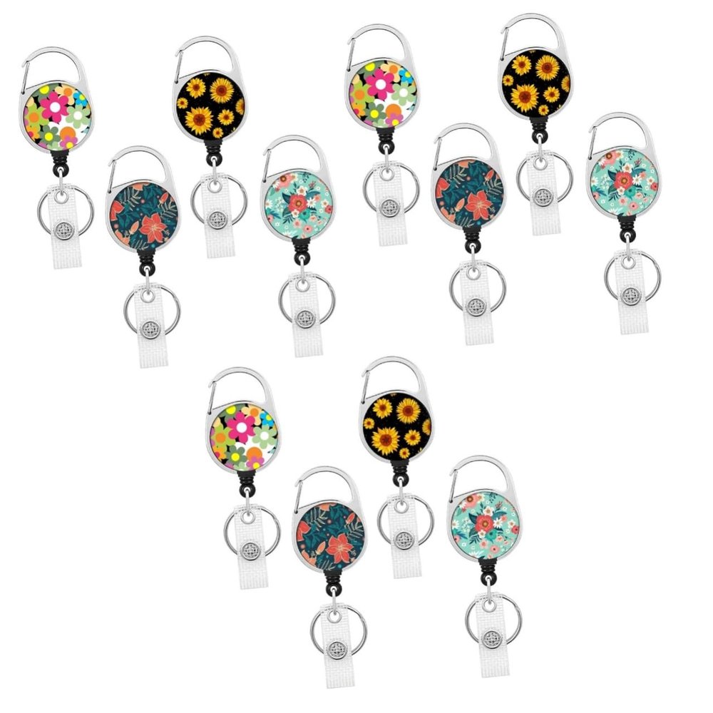 Abaodam 12-Pack Floral Retractable Badge Holders