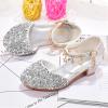 BOTCAM Girls' Princess Dress Shoes with Low Heels, Rhinestones and Bows, Silver-A, 32 Big Kids view 3