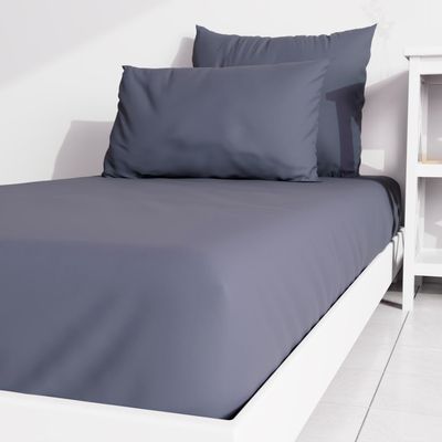 Atmosphre Solid-Color Fitted Sheet, 90 x 190 cm, Denim Blue