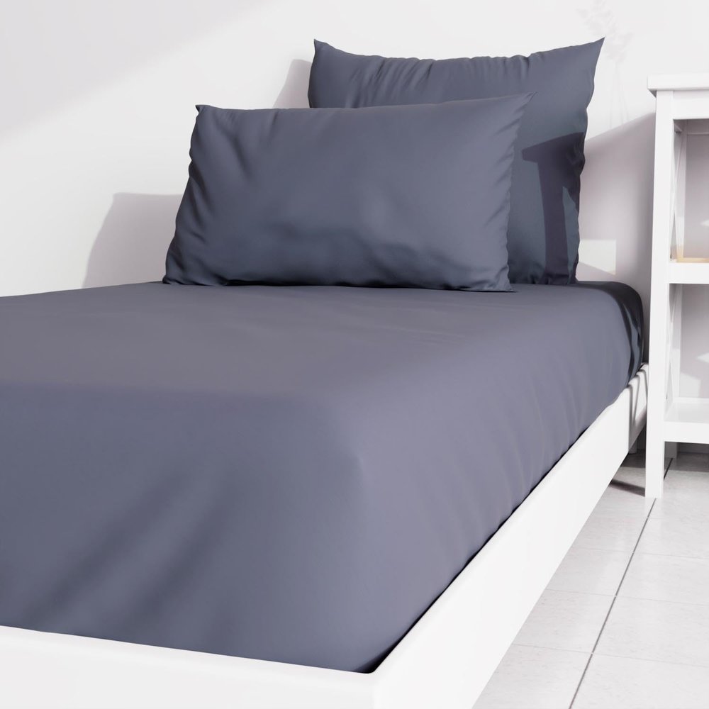 Atmosphre Solid-Color Fitted Sheet, 90 x 190 cm, Denim Blue