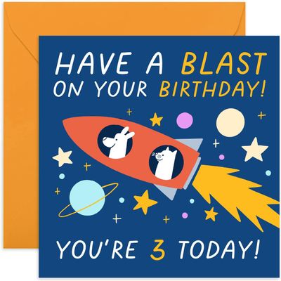 Old English Co. 3rd Birthday Card for Boy or Girl, Rocket Space Stars