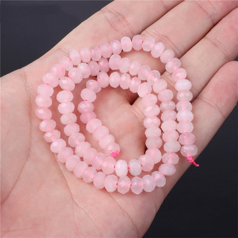 Natural Rose Quartz Stone Beads, Pink Faceted Rondelles, 4 x 6 mm, NO20