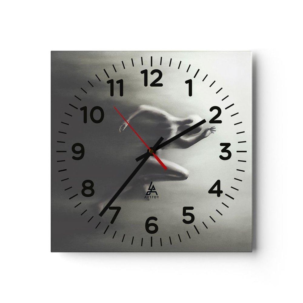 ARTTOR Modern Square Glass Wall Clock, Black and White People Design, 5485
