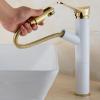 Extendable Copper Telescopic Single-Hole Bathroom Faucet, Ivory White, Raised view 2