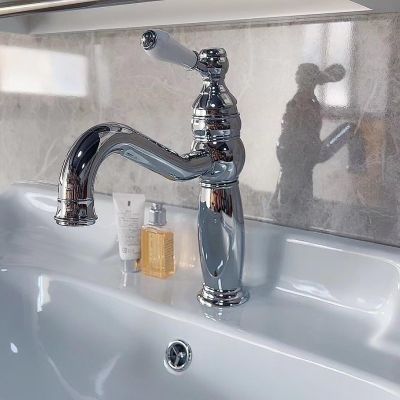 Vintage Brass Bathroom Faucet for Under-Counter Basin, Hot and Cold Mixer, Silver