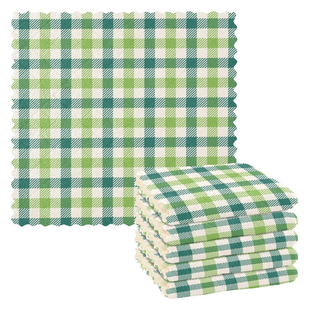 FRODOTGV St. Day Terry Dish Towels, Green/White Buffalo Check