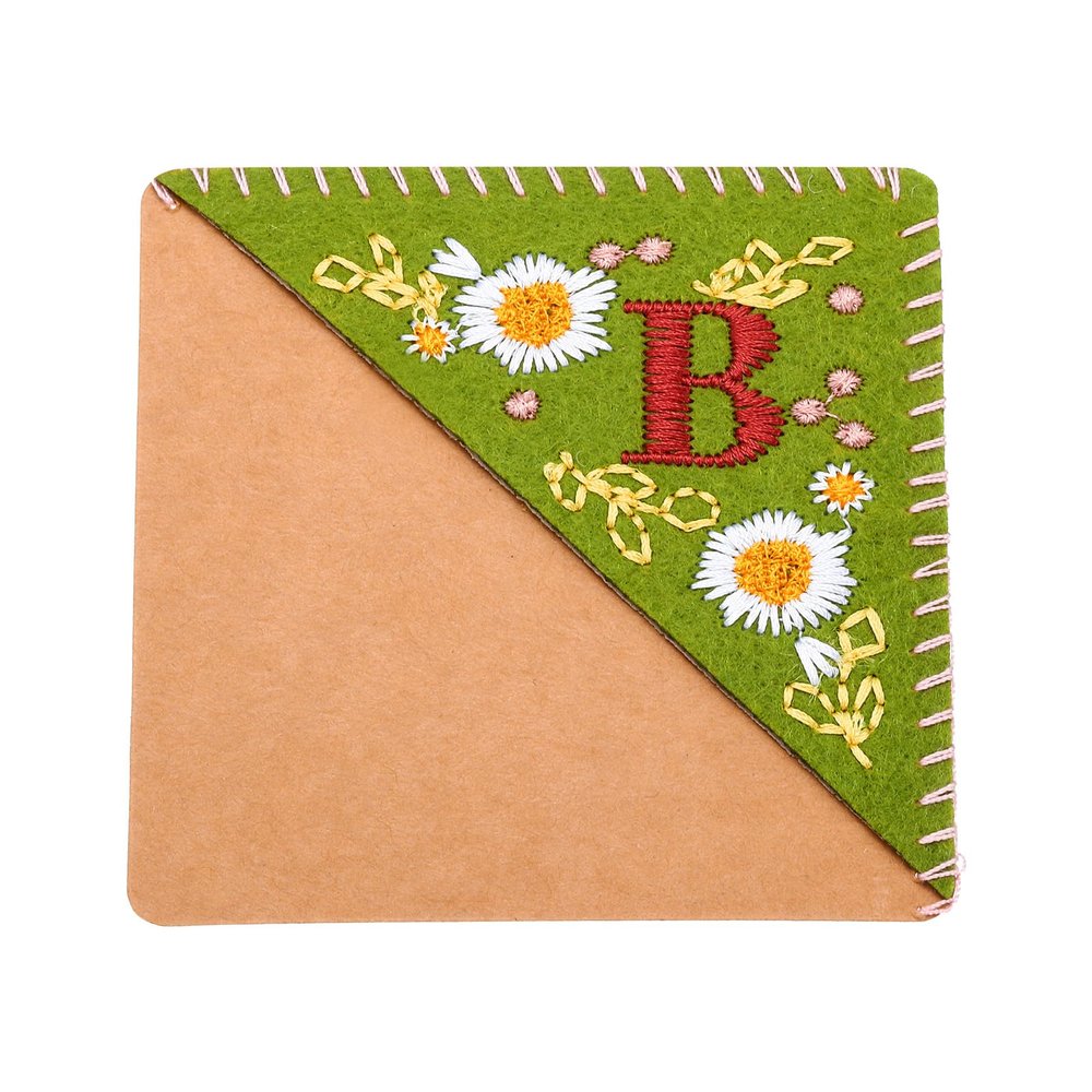 PATIKIL Personalized Embroidered Felt Corner Bookmark, Green, Letter B