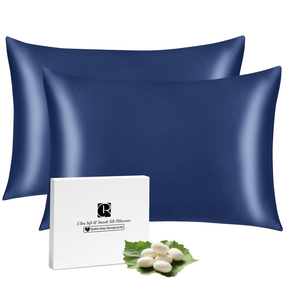 Ravmix 40 x 60 Silk Pillowcase, 21 Momme Mulberry Silk, Navy Blue