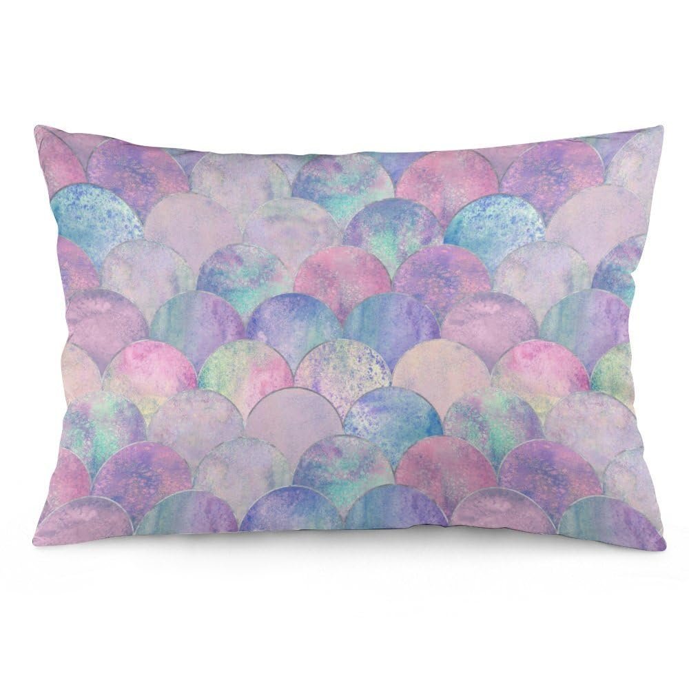 NIBABAEU Mermaid Fish Scale Wave Decorative Pillow Cover, 40 x 60 cm, Soft Polyester, 1 Count