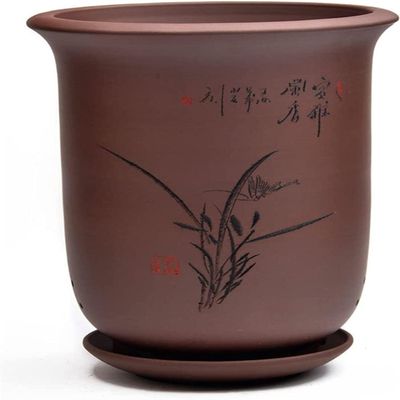 DSHUB Purple Sand Ceramic Orchid Pot with Tray