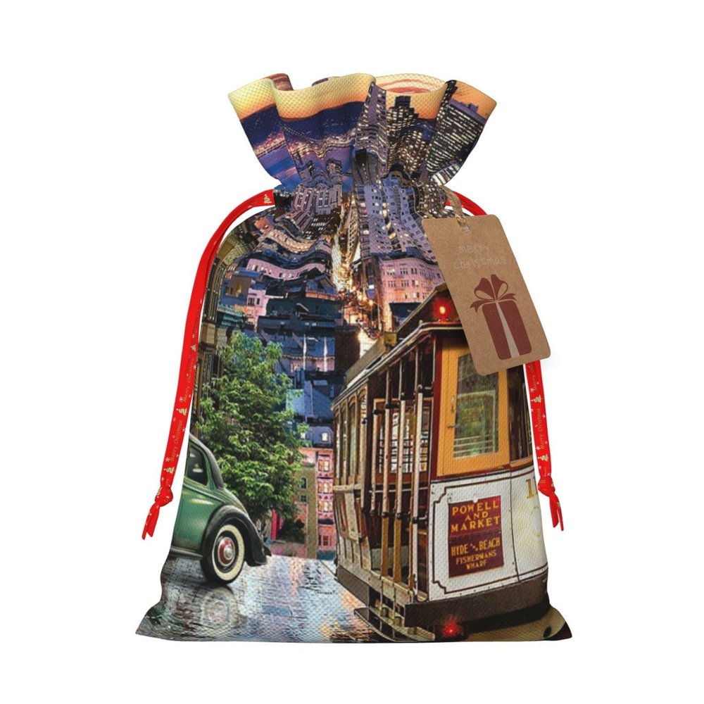 Stylish Christmas Gift Bag with San Francisco Print