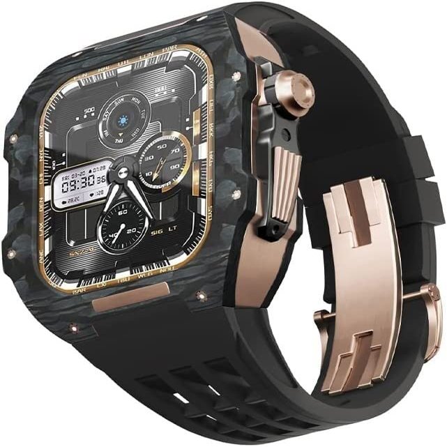 ONECMN Mod Kit 45 mm/44 mm Carbon Fiber Case with Fluororubber Band for Apple Watch, Agate