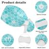HOHODIY Adjustable Red, Blue, Navy and White Fish Scale Pattern Women's Bouffant Cap with Buttons, Scrub Hat, Multicolor 02, M/L view 4