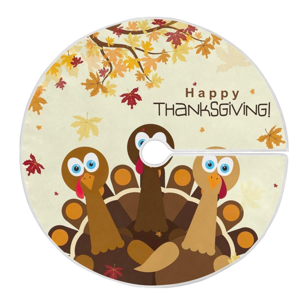 Happy Thanksgiving Turkey Christmas Tree Skirt, Soft 35.4-Inch Tree Skirt