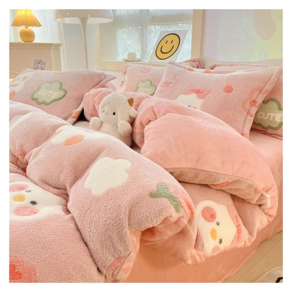 Coral Fleece Winter Bedding Set, Thick Milk Velvet, Warm Snowflake Quilt Bedding, 3-Piece Set, Chocolate, Twin