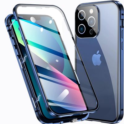 TOPF&B iPhone 15 Pro Max Magnetic 360° Case with Front and Back Tempered Glass, Blue