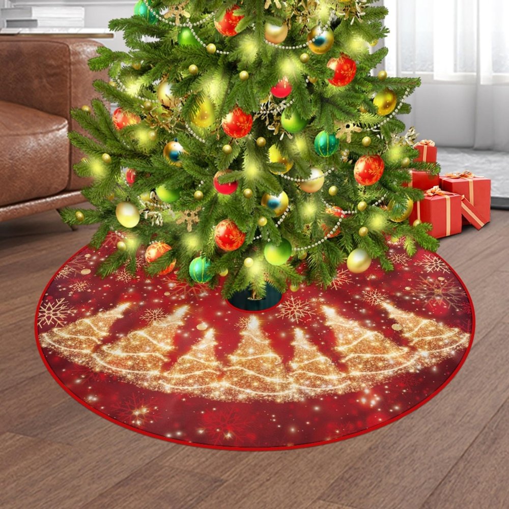 Christmas Tree Skirt, Round Tree Mat, 76 cm, Golden Tree